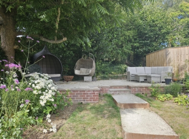 Steps up to the upper terrace