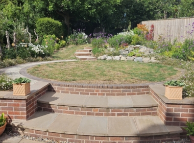 Wide, welcoming steps continuing the design theme