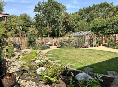 Kate Charles Garden Design - View across the wildlife-friendly rain garden